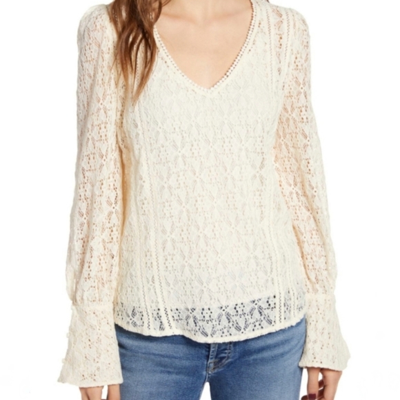 Hinge Lace Button Sleeve Peasant Blouse - Picture 1 of 8